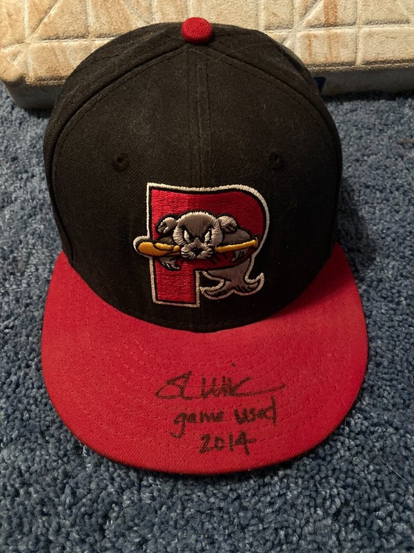 SHANNON WILKERSON PORTLAND SEA DOGS GAME USED WORN ROAD HAT 7 1/4