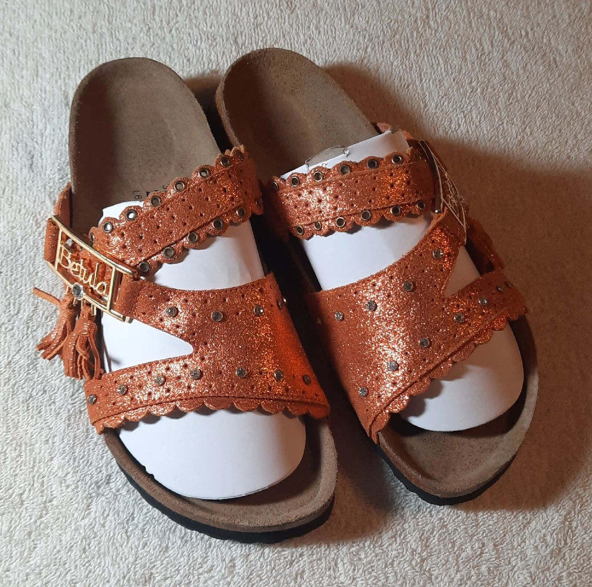 Birkenstock Betula Sandals Womens 6 Orange Shimmer Strap w