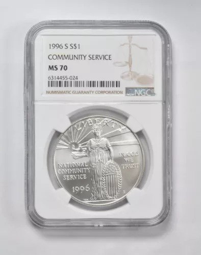 MS70 1996 S Community Service Commemorative $1 NGC Brown Label