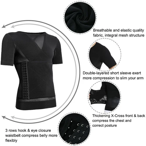Mens Compression Vest Body Shaper Abdomen Belly Tummy Control Tee Shapewear - Picture 4 of 26