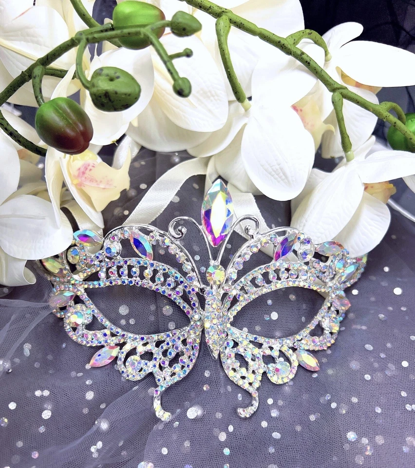 Bridal Rhinestone Masquerade Eye Mask, Ball Halloween, Party, Venetian, Cosplay - Image 2 of 3