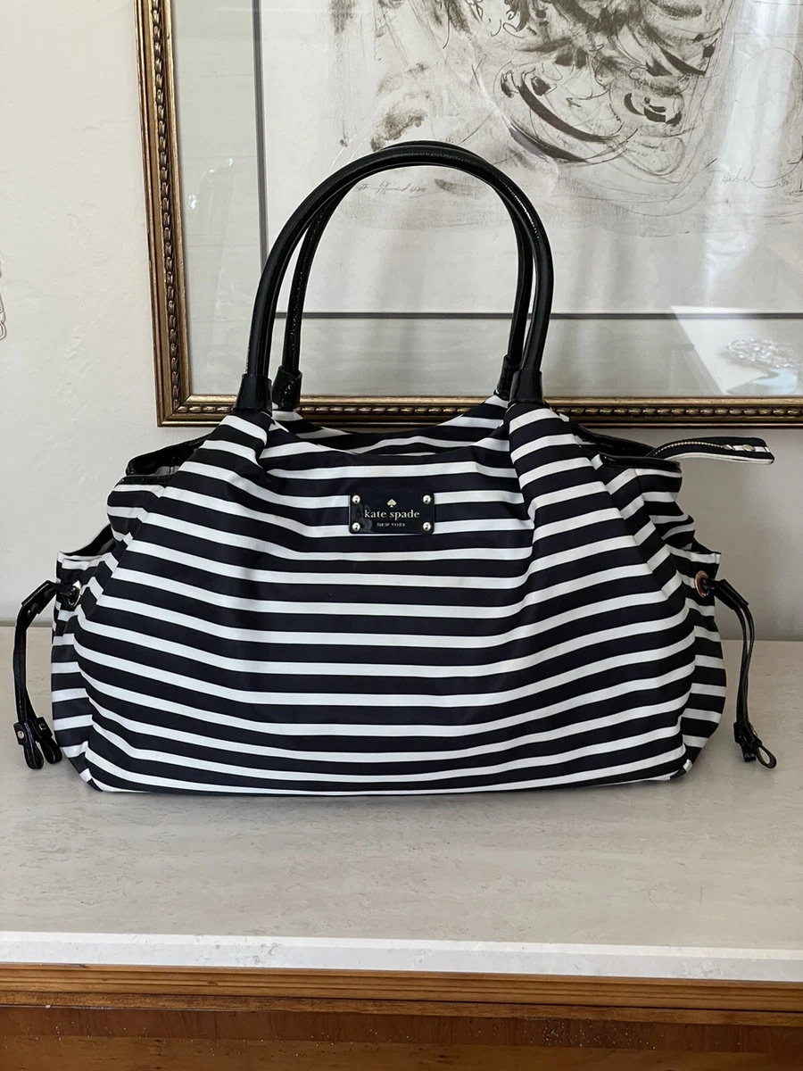 KATE SPADE Large Diaper Duffel Bag Black White Stripe Nylon eBay