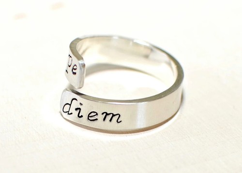 Carpe Diem Sterling Silver Bypass Ring, Solid 925 Wrap Ring Name Wide Ring Gifts - Picture 3 of 10