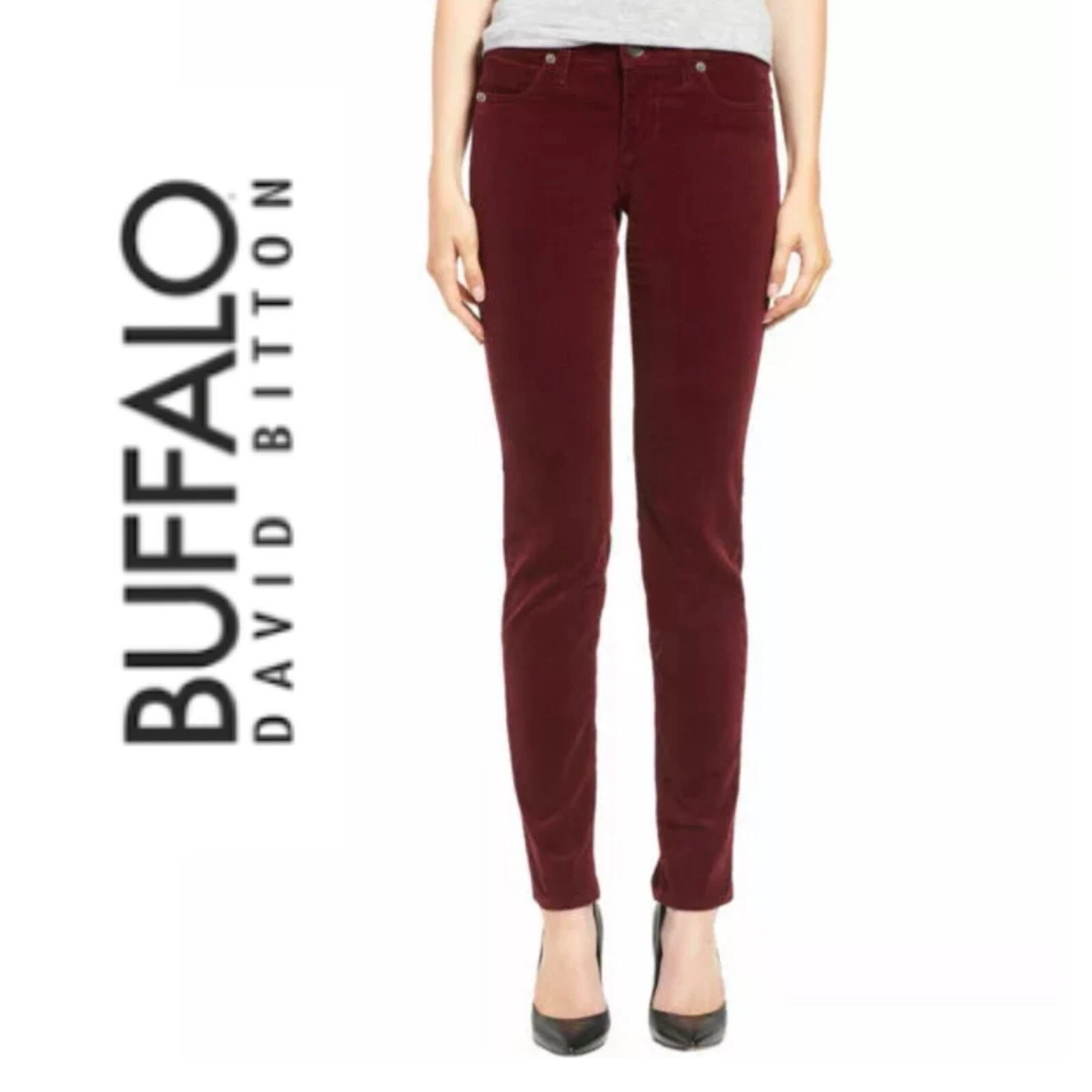 BUFFALO David Bitton Pants Women's 6/28 Maroon Supreme Mid Rise Skinny Stretch