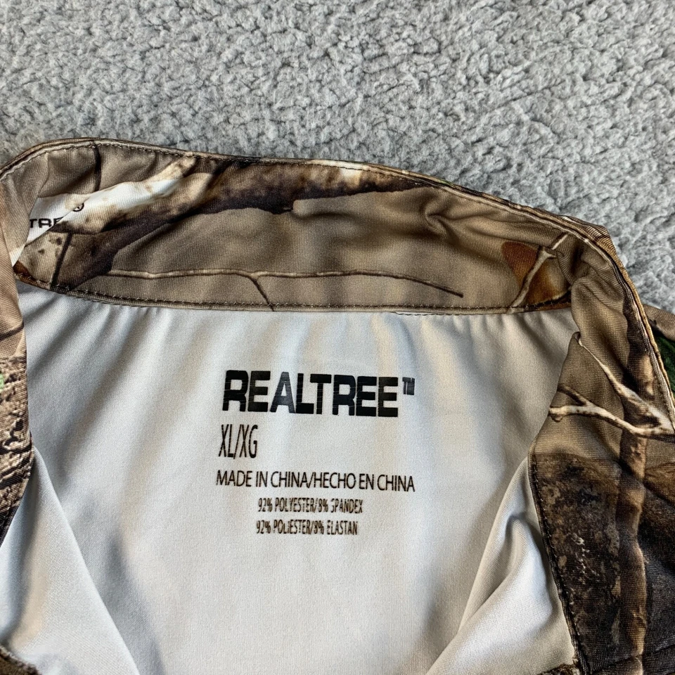 NEW Realtree T Shirt Mens XL Camo Pullover 1/4 Zip Stretch Long Sleeve Forest - Image 3 of 4