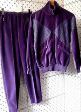 Vintage 80s RUFF Sportvelour Women Casual Pantsuit Tracksuit Velor Suit Full Zip