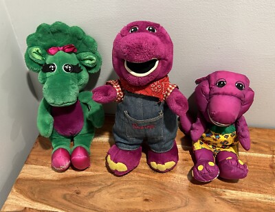 Lot of 3 VINTAGE Barney the Purple Dinosaur  & Baby Bop 90 s Plush