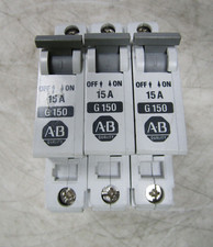   3 ALLEN BRADLEY 15 AMP CIRCUIT BREAKER 1 POLE 277 VAC 1492-CB1-G150 LOT OF 3