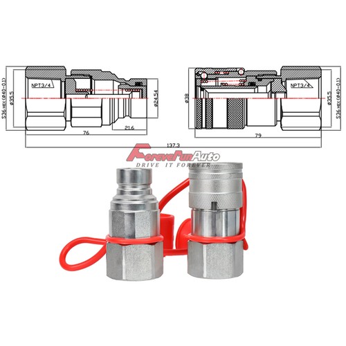 2 Sets 3/4" NPT Flat Face Hydraulic Quick Connect Couplers Couplings Skid Steer - Picture 2 of 12