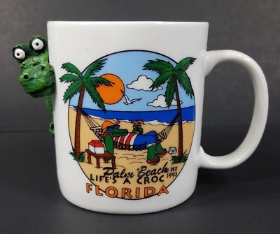 Vintage Palm Beach FL Life's a Croc alligator 3D collectible coffee cup mug 1993