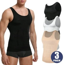 3 Pack Men Compression Shirts Slimming Body Shaper Vest Tummy Control Shapewear