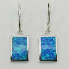 Unique Blue FIRE OPAL Dangle Square Earrings 925 STERLING SILVER Leverback 30