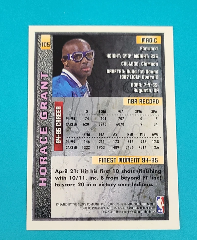1995-96 Finest #105 Horace Grant Orlando Magic BASKETBALL Card 1B - Image 2 of 2