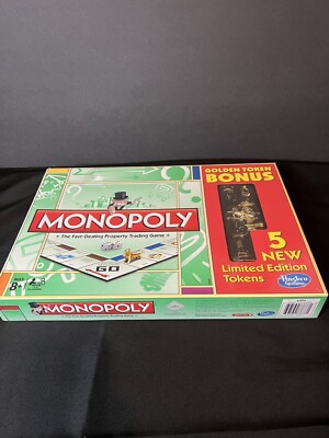 NEW Rare SEALED Limited Edition Hasbro MONOPOLY BOARD GAME Bonus 5 Golden Tokens