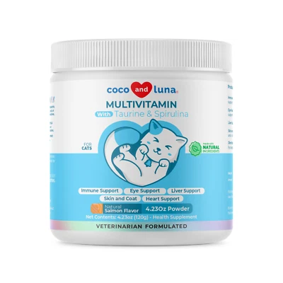 COCO AND LUNA Multivitamin for Cats - L-Lysine, Taurine, Immune Support, Eye & Skin Health