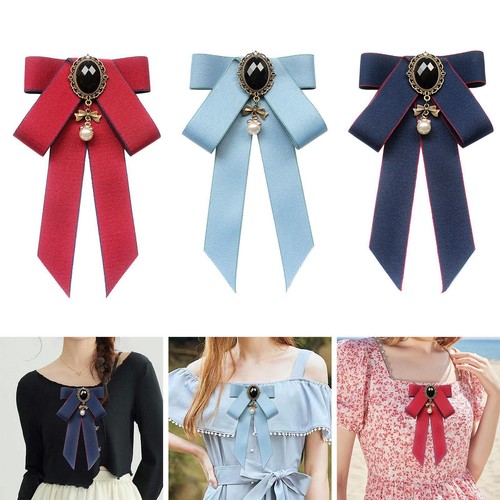 JJiaoLinin Nœud Papillon en Dentelle Noire pour Femme et Fille, Broche Noeud de Chemise pour Femme Broche Nœud Papillon Perle Broche Noeud Chemise pour Filles et Femmes Pré-nouées
