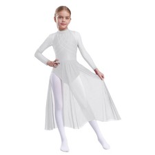 Kids Girls Dress Modern Dancewear Latin Leotard Performance Long Sleeve Tango