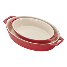 Staub Stoneware 2-pc, Oval Baking Dish Set, cherry
