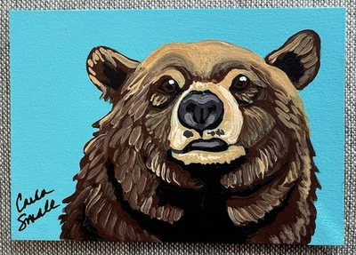 #ad #ad ACEO ORIGINAL Brown Bear Artist Carla Small 2025 Acrylic Gouache COA $25.00