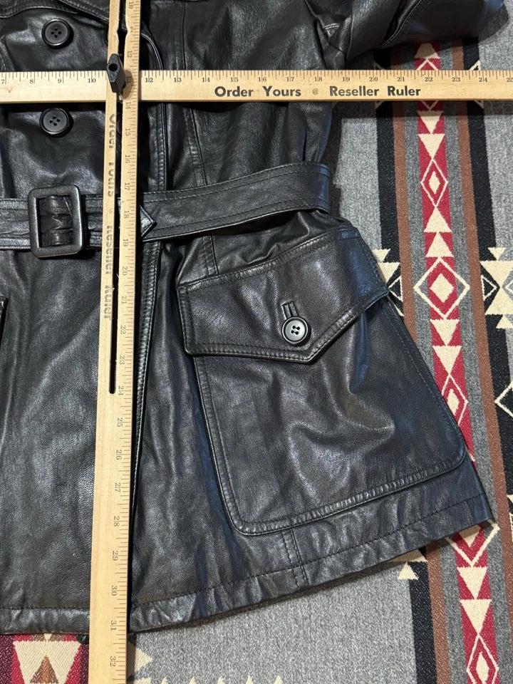 Chaqueta de cuero Enrico Mandelli para mujer 44IT con cinturón doble pecho HR Foto 3 de 4