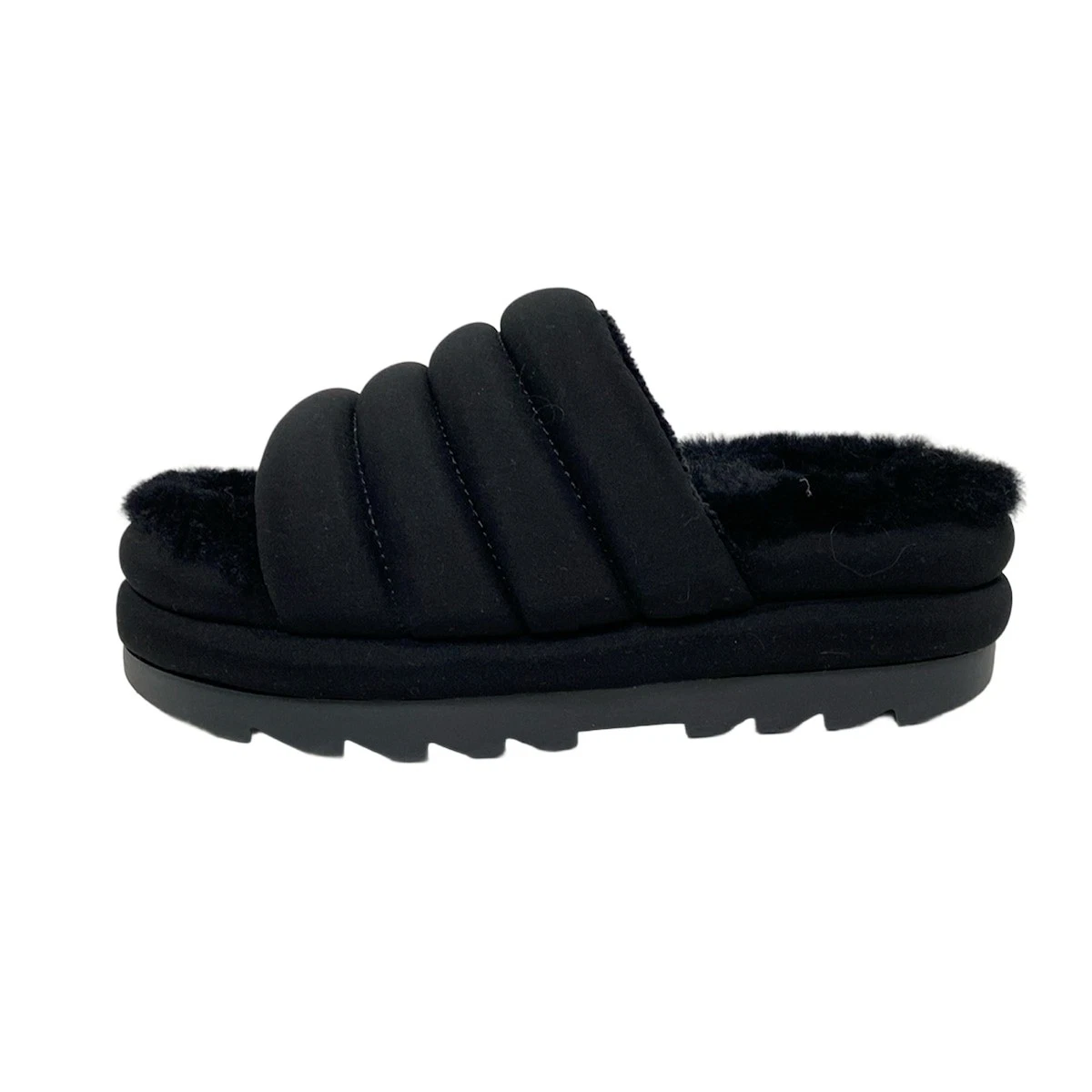Autentici UGG Maxi Slide 1126377 Nero Fibra Chimica Mouton Sandali da donna