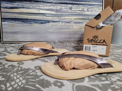 Sbicca Womens Papaya Thong Sandals Pewter Tan Size 7