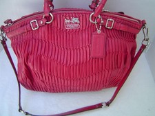 AUTHENTIC COACH MADISON RED GATHERED LEATHER LINDSEY TOTE 18643 VGC
