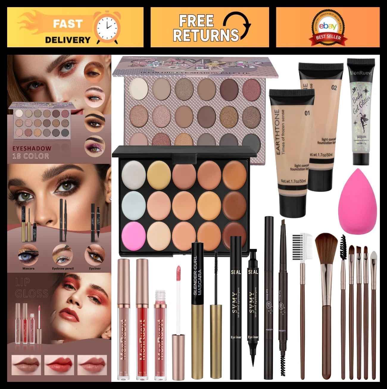 All-in-One Makeup Set for Women & Teens - Complete Makeup Kit & Gift Set (Brown)