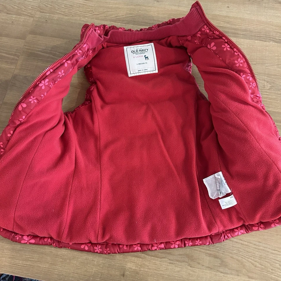 Old Navy Girls Full Zip Floral Winter Vest Red Size XL Fleece Lined Mock Neck - Image 2 of 4