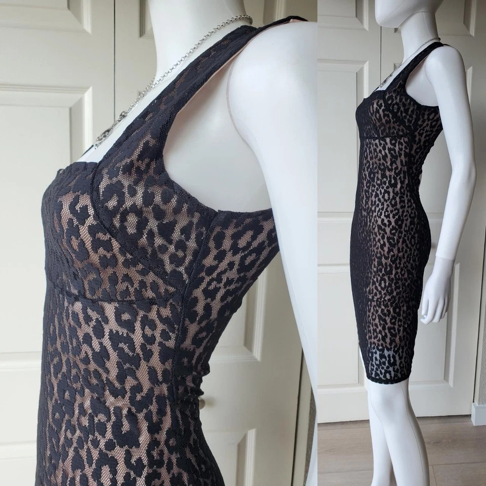 Moda INTL леопард печать черный без рукавов обтяжку Midi платье размер XS - Изображение 3 из 4