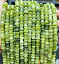 Natural 8x12mm Green Southern Jade Bamboo Festival Beads Loose Beads 15in Strand