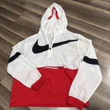 Nike Kids XL Colorblock Windbreaker Jacket White Red Black Half-Zip Hooded