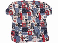 Fundamentals By White Swan Size M Women  s Hearts  Stars Country Theme Scrub Top