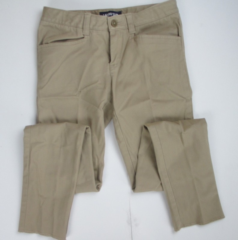 LANDS END Khaki School Uniform Pencil Leg Chino UNHEMMED Pants Girls 12 NEW