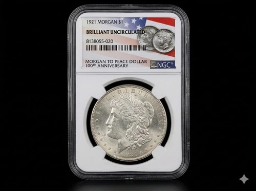 1921 Morgan Silver Dollar NGC Certified 100th Anniversary Brilliant Uncirculated