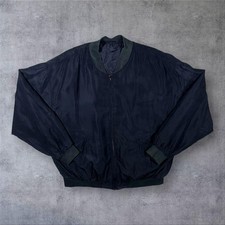Vintage 90's Size Up 100% Silk Black Lightweight Zip Bomber Jacket 50in XL XXL