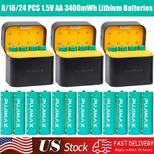 8/16/24PCS 1.5V AA 3400mWh Lithium Battery Rechargeable + Integrated Charger Box