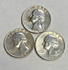 Lot of 3 Silver Washington Quarters 1963D-1964P-1964D