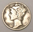 1935 S Mercury Winged Head Dime 10 Cents Silver Coin F+