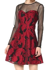 GUESS Women's Floral Jacqard Dress, Red Black, 10