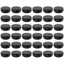 Round Tins Containers 36 Pack 2 oz Black Metal Aluminum Cans Screw Lids Empty