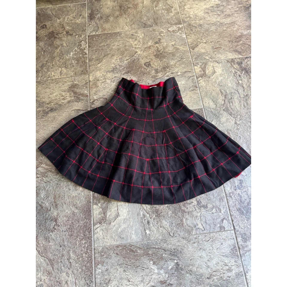 Y2K mall goth Grunge Black & Red Plaid Flared Skirt Mini S/M Retro - Image 2 of 4
