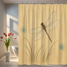 Dragonfly Shower Curtain - Vintage Floral Design - Nature Decor