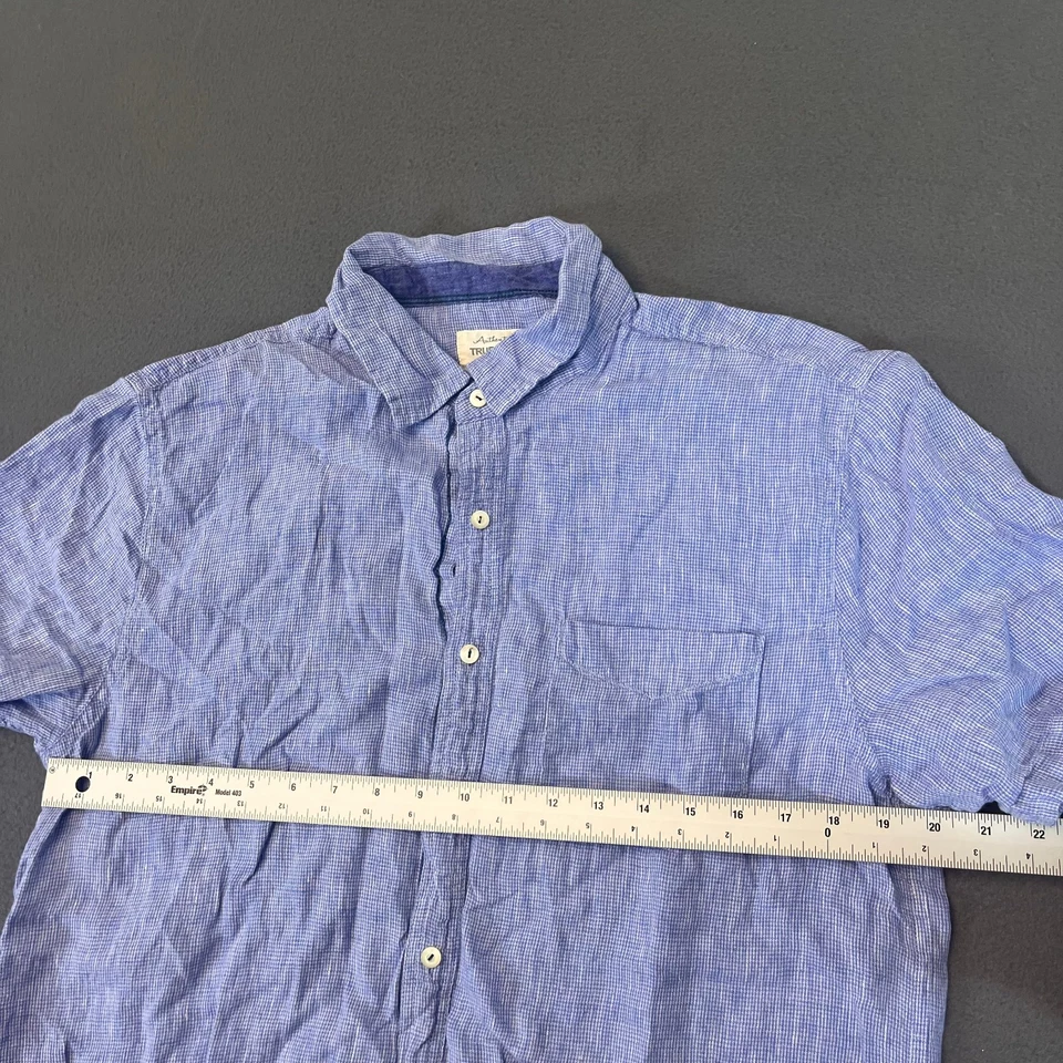 Auténtica Camisa de Lino True Grit Para Hombres Azul Mediano Manga Corta Abotonada Pata de Gallo Foto 4 de 4
