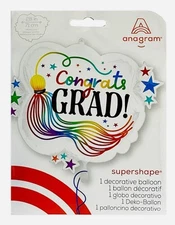Anagram Graduation Congrats GRAD! 28” Supershape Helium Balloon Stars Multicolor