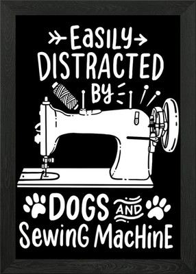 Dog Sewing Machines Framed Wall Art Poster Canvas Print Picture