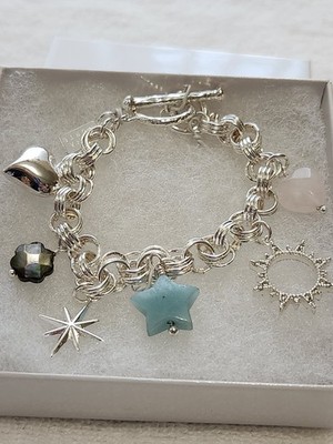 Luna Norte Silvertone Beach Themed Charm Bracelet 7''