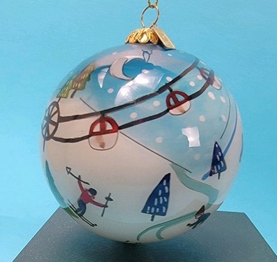 Pier 1 Li Bien Glass Ball Ornament Hand Painted Skiing Ski Snow Box 2019 New