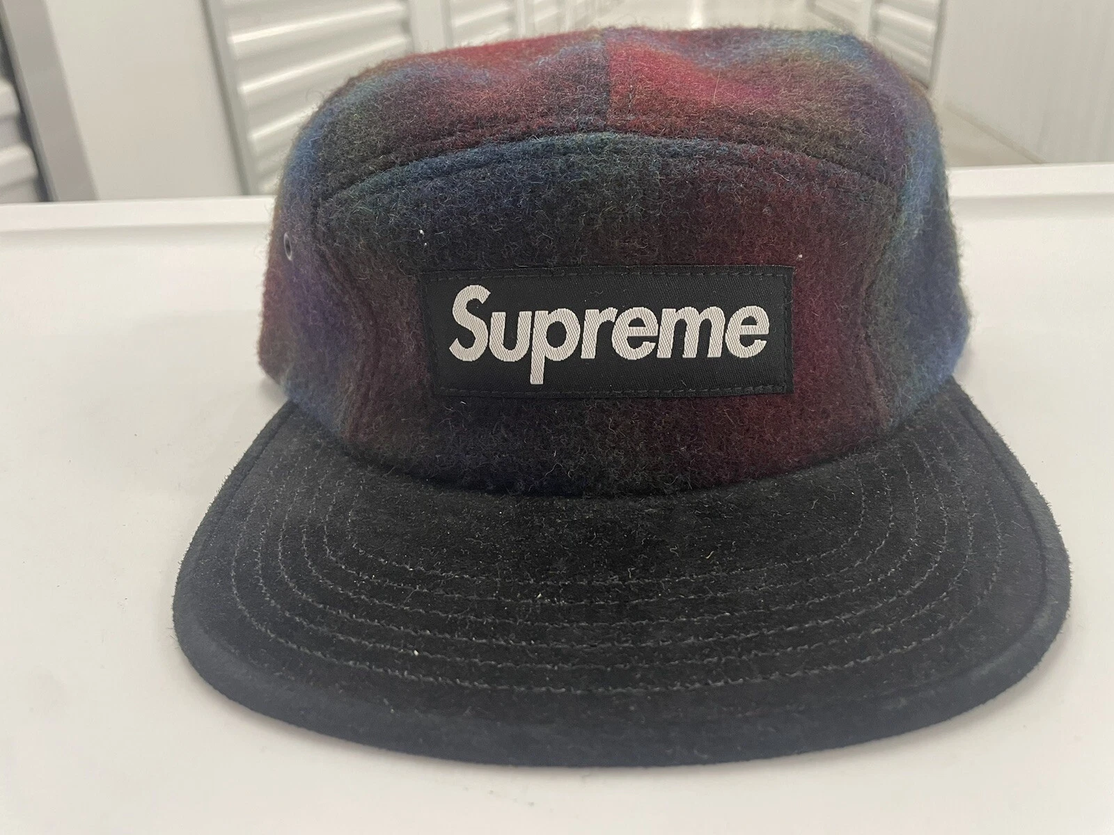 FW11 Supreme Shadow Plaid avec visière daim casquette de camp Woolrich 2011 vintage laine
