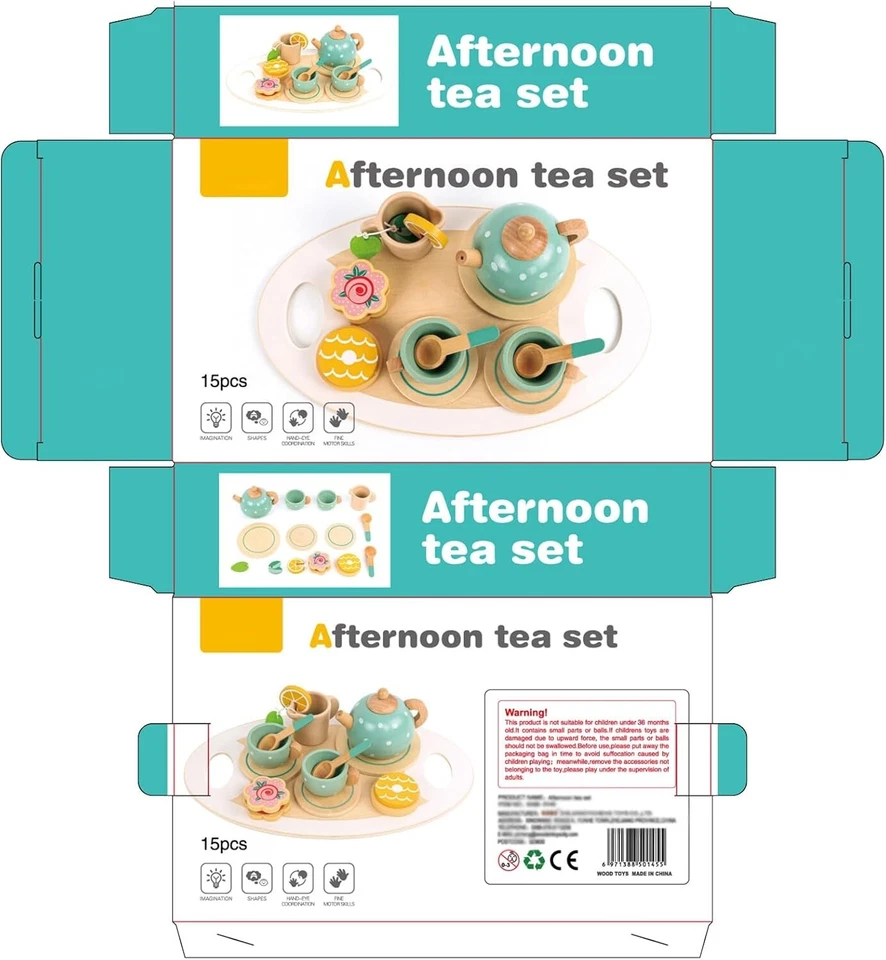 Juego de té de madera de 15 piezas para niñas pequeñas, juguetes de madera, juguete Montessori para niños pequeños Foto 2 de 4